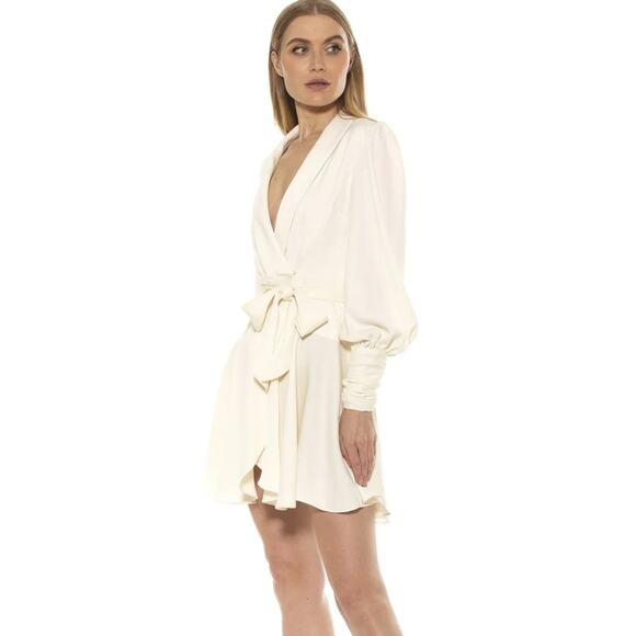 NEW Alexia Admor Phoebe Cream Satin Wrap Style Long Sleeve Dress - Picture 2 of 15